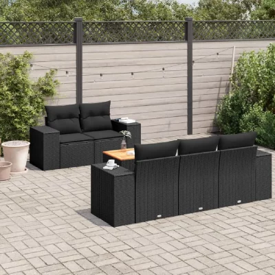 VIDAXL  Salon de jardin 6 pcs avec coussins noir r&eacute;sine tress&eacute;e 3257658