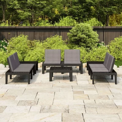  Vidaxl salon de jardin 6 pcs avec coussins plastique gris