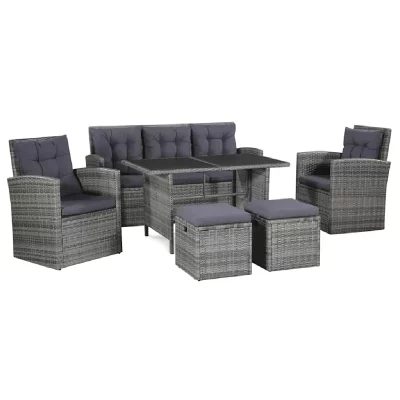 VIDAXL  salon de jardin 6 pcs avec coussins r&eacute;sine tress&eacute;e gris 43960