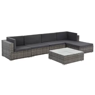 VIDAXL  salon de jardin 6 pcs avec coussins r&eacute;sine tress&eacute;e gris 44607
