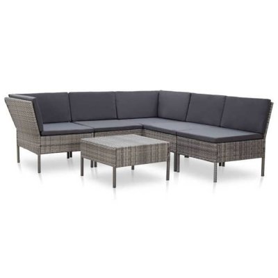 VIDAXL  salon de jardin 6 pcs avec coussins r&eacute;sine tress&eacute;e gris 48950
