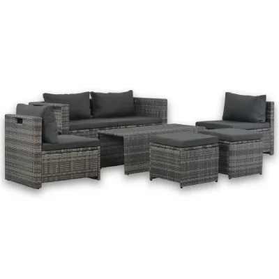 VIDAXL  - Salon de jardin 6 pcs avec coussins R&eacute;sine tress&eacute;e Gris Gris
