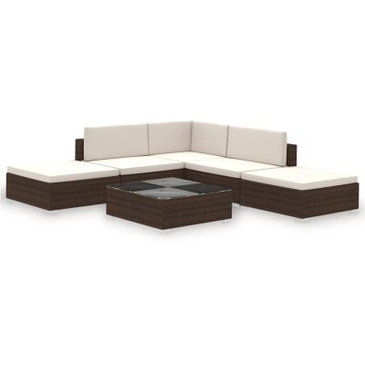 VIDAXL  salon de jardin 6 pcs avec coussins r&eacute;sine tress&eacute;e marron 41256