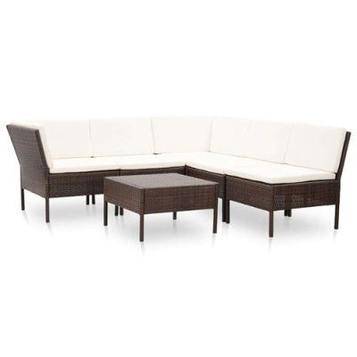 VIDAXL  salon de jardin 6 pcs avec coussins r&eacute;sine tress&eacute;e marron 48947