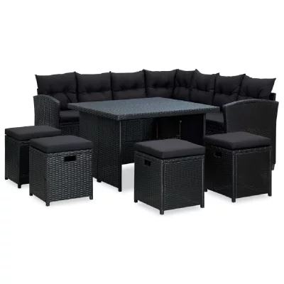 VIDAXL  salon de jardin 6 pcs avec coussins r&eacute;sine tress&eacute;e noir