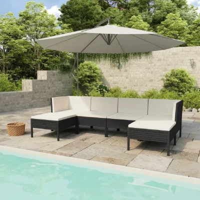 VIDAXL  salon de jardin 6 pcs avec coussins r&eacute;sine tress&eacute;e noir 3056962