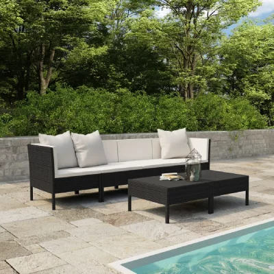VIDAXL  salon de jardin 6 pcs avec coussins r&eacute;sine tress&eacute;e noir 3056982