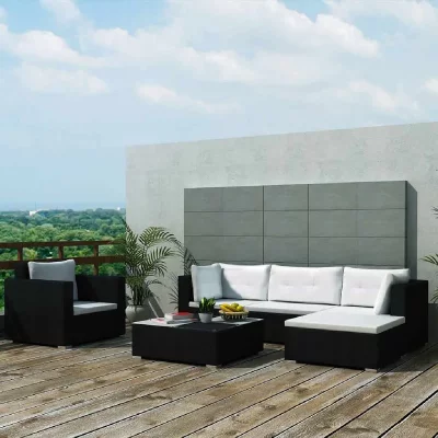 VIDAXL  salon de jardin 6 pcs avec coussins r&eacute;sine tress&eacute;e noir 41874