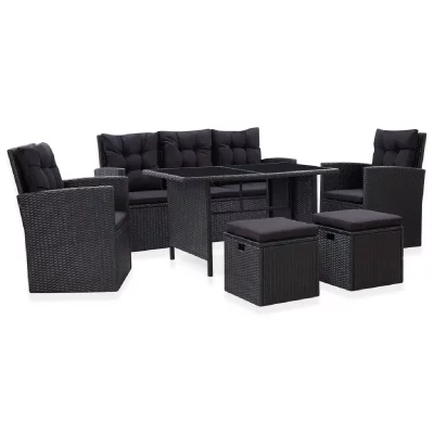 VIDAXL  salon de jardin 6 pcs avec coussins r&eacute;sine tress&eacute;e noir 46094