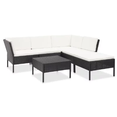 VIDAXL  salon de jardin 6 pcs avec coussins r&eacute;sine tress&eacute;e noir 48940