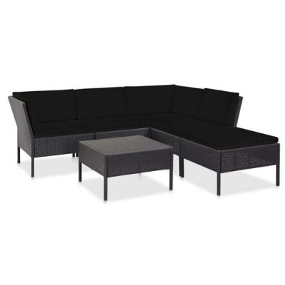 VIDAXL  salon de jardin 6 pcs avec coussins r&eacute;sine tress&eacute;e noir 48941