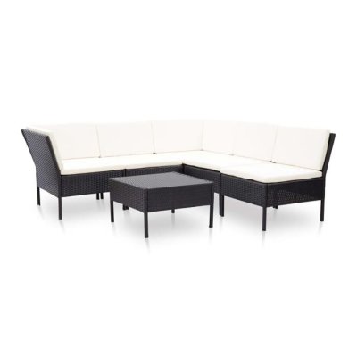 VIDAXL  salon de jardin 6 pcs avec coussins r&eacute;sine tress&eacute;e noir 48948
