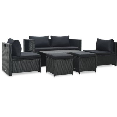 MINKUROW Vidaxl - Salon de jardin 6 pcs avec coussins R&eacute;sine tress&eacute;e Noir Noir