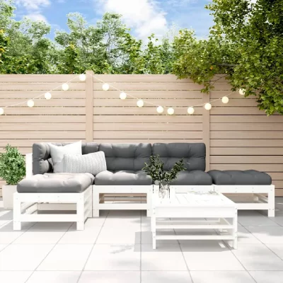 VIDAXL  salon de jardin 6 pcs blanc bois de pin massif