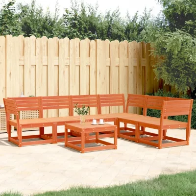 VIDAXL  Salon De Jardin 6 Pcs Cire Marron Bois De Pin Massif