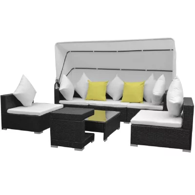 VIDAXL  salon de jardin 7 pcs avec baldaquin r&eacute;sine tress&eacute;e noir 42750