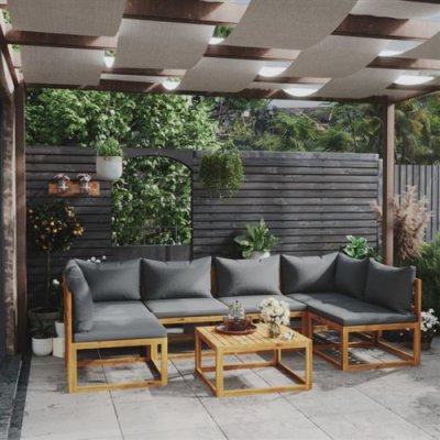VIDAXL  salon de jardin 7 pcs avec coussin bois d'acacia solide