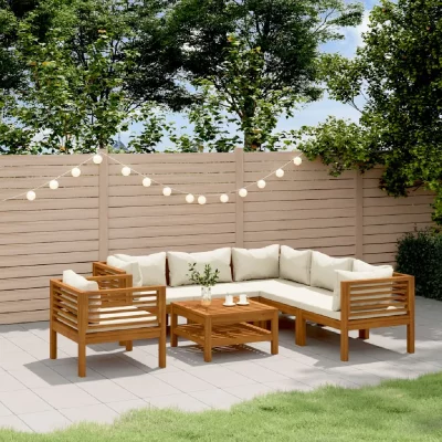 VIDAXL  salon de jardin 7 pcs avec coussin cr&egrave;me bois d'acacia solide