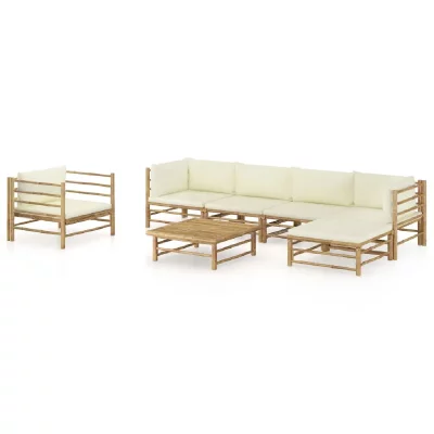 VIDAXL  salon de jardin 7 pcs avec coussins blanc cr&egrave;me bambou 3058199