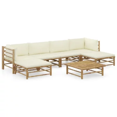 VIDAXL  salon de jardin 7 pcs avec coussins blanc cr&egrave;me bambou 3058231