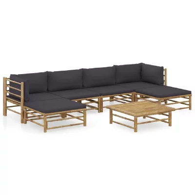VIDAXL  salon de jardin 7 pcs avec coussins gris fonc&eacute; bambou