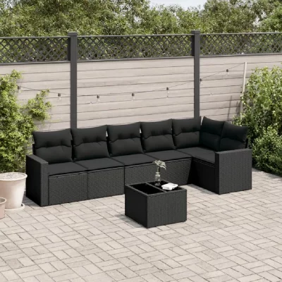 VIDAXL  Salon de jardin 7 pcs avec coussins noir r&eacute;sine tress&eacute;e 3218985