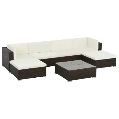 VIDAXL  salon de jardin 7 pcs avec coussins r&eacute;sine tress&eacute;e marron 44597