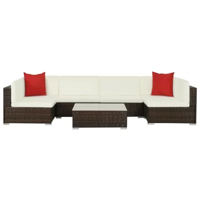 VIDAXL  salon de jardin 7 pcs avec coussins r&eacute;sine tress&eacute;e marron 44600