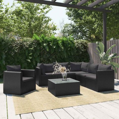 VIDAXL  salon de jardin 7 pcs avec coussins r&eacute;sine tress&eacute;e noir 46552