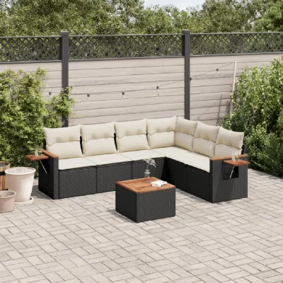 VIDAXL  Salon de jardin 7 pi&egrave;ces r&eacute;sine tress&eacute;e - Noir