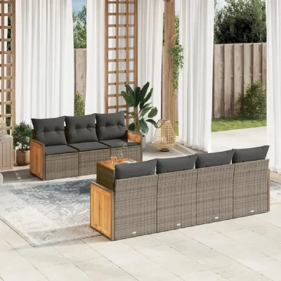 VIDAXL  salon de jardin 8 pcs avec coussins gris r&eacute;sine tress&eacute;e