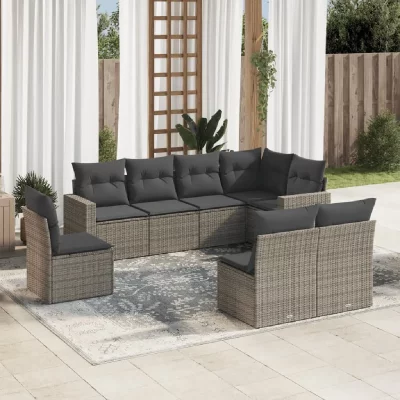 VIDAXL  Salon de jardin 8 pcs avec coussins gris r&eacute;sine tress&eacute;e 3219060