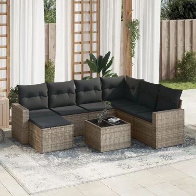 VIDAXL  Salon de jardin 8 pcs avec coussins gris r&eacute;sine tress&eacute;e 3219300