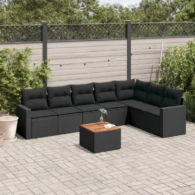 VIDAXL  Salon de jardin 8 pcs avec coussins noir r&eacute;sine tress&eacute;e 3224151