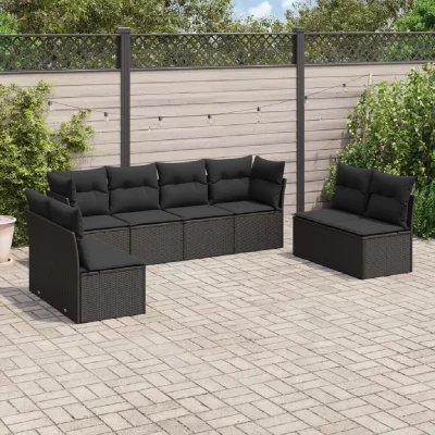 VIDAXL  Salon de jardin 8 pcs avec coussins noir r&eacute;sine tress&eacute;e 3249284