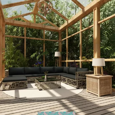 VIDAXL  salon de jardin 8 pcs avec coussins r&eacute;sine tress&eacute;e gris 46806
