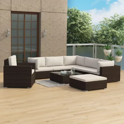 VIDAXL  salon de jardin 8 pcs avec coussins r&eacute;sine tress&eacute;e marron 46765