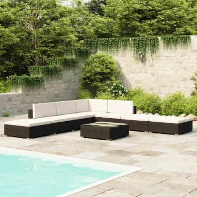 VIDAXL  salon de jardin 8 pcs avec coussins r&eacute;sine tress&eacute;e noir 41259