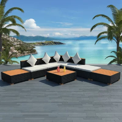 VIDAXL  salon de jardin 8 pcs avec coussins r&eacute;sine tress&eacute;e noir 42756