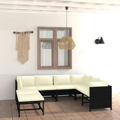 VIDAXL  - Salon de jardin 8 pcs avec coussins R&eacute;sine tress&eacute;e Noir Black