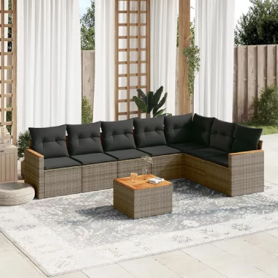 VIDAXL  Salon de jardin 8 pcs - Gris r&eacute;sine tress&eacute;e