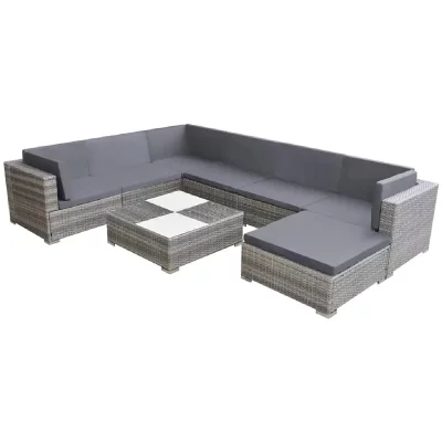 VIDAXL  salon de jardin 8 places avec coussins r&eacute;sine tress&eacute;e gris