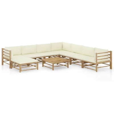 VIDAXL  salon de jardin 9 pcs avec coussins blanc cr&egrave;me bambou 3058229