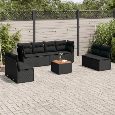 VIDAXL  Salon de jardin 9 pcs avec coussins noir r&eacute;sine tress&eacute;e 3223577
