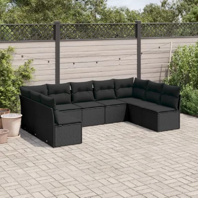VIDAXL  Salon de jardin 9 pcs avec coussins noir r&eacute;sine tress&eacute;e 3249904