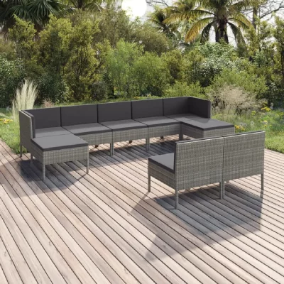 VIDAXL  Salon De Jardin 9 Pcs Avec Coussins R&eacute;sine Tress&eacute;e Gris