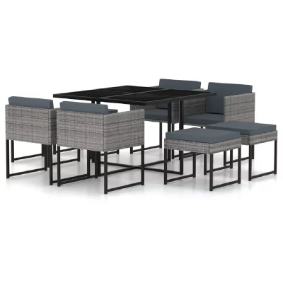 VIDAXL  salon de jardin 9 pcs avec coussins r&eacute;sine tress&eacute;e gris 313100