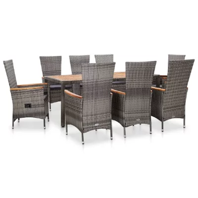 VIDAXL  salon de jardin 9 pcs avec coussins r&eacute;sine tress&eacute;e gris 46041