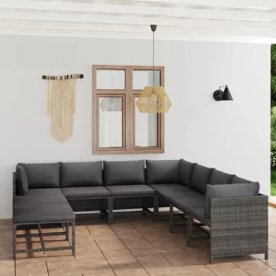VIDAXL  - Salon de jardin 9 pcs avec coussins R&eacute;sine tress&eacute;e Gris Gris