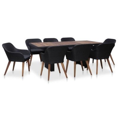 VIDAXL  salon de jardin 9 pcs avec coussins r&eacute;sine tress&eacute;e noir 3057813